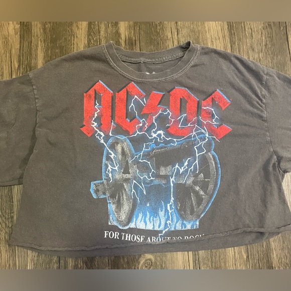 Tops | Acdc Long Sleeve Crop Top Band Shirt Grey Medium | Poshmark